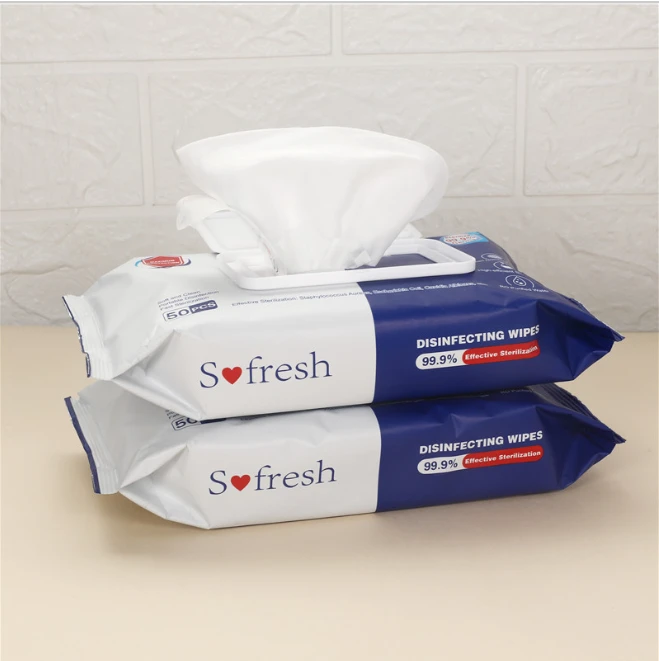 Wholesale 50 Sheets Big Bag Adult Hygiene Alchohol Wet Wipes